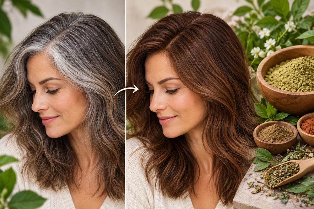 Plant-based hair color for covering grey hair